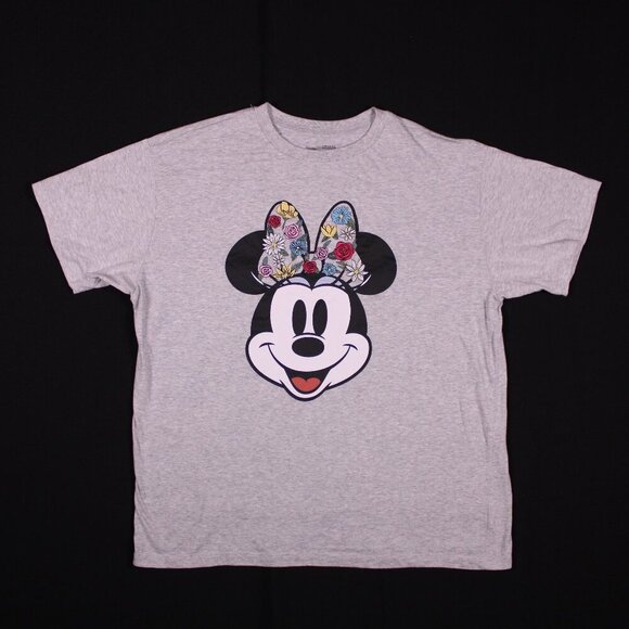 Disney Minnie Mouse T-Shirt XL Gray Floral Embroidered Bow Freeze Hobby Lobby - Picture 1 of 4